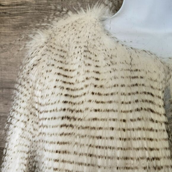 Elegant Faux Fox Fur Waist Length Coat Womens SM Chic Cream Brown Wait For You! - Picture 5 of 16